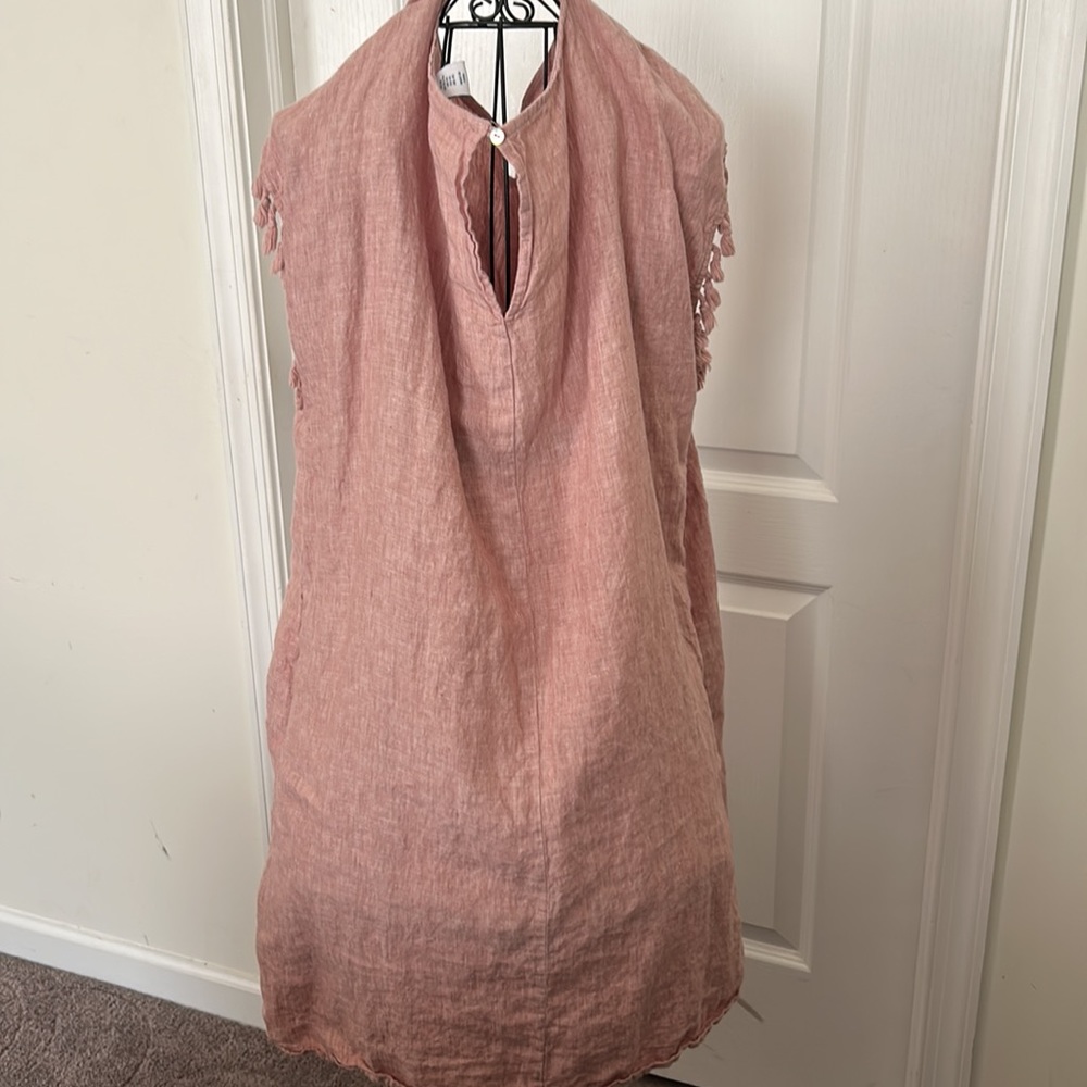 Light Mauve Pink Linen Tie-Shoulder Midi Dress - Picture 2 of 4